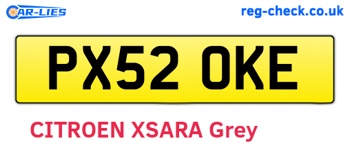 PX52OKE are the vehicle registration plates.
