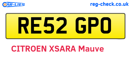 RE52GPO are the vehicle registration plates.