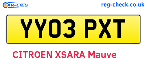 YY03PXT are the vehicle registration plates.