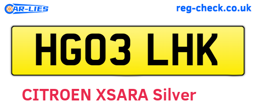 HG03LHK are the vehicle registration plates.