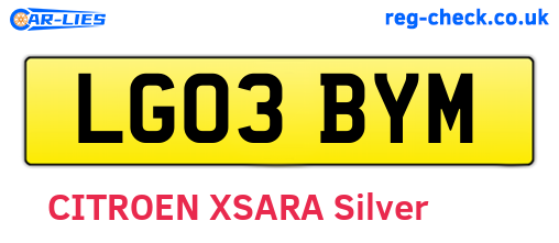 LG03BYM are the vehicle registration plates.