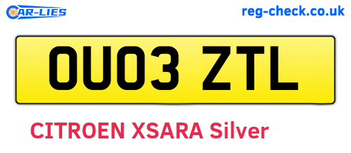 OU03ZTL are the vehicle registration plates.