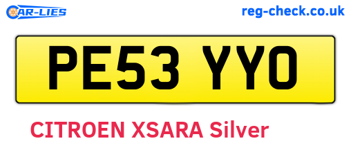 PE53YYO are the vehicle registration plates.