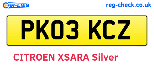 PK03KCZ are the vehicle registration plates.