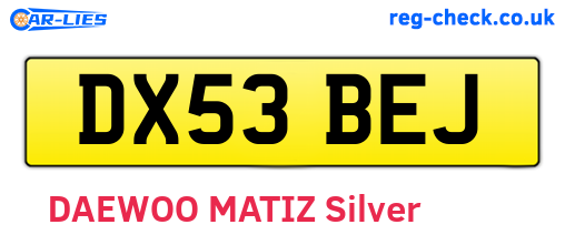 DX53BEJ are the vehicle registration plates.