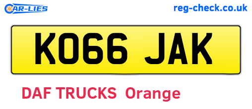 KO66JAK are the vehicle registration plates.