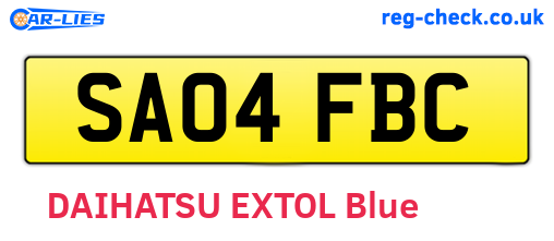 SA04FBC are the vehicle registration plates.