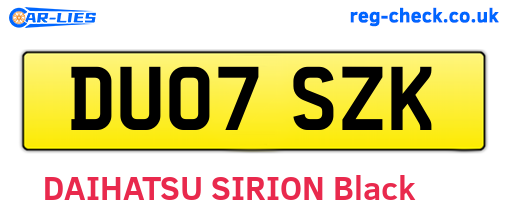 DU07SZK are the vehicle registration plates.