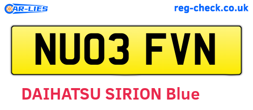 NU03FVN are the vehicle registration plates.