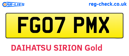 FG07PMX are the vehicle registration plates.