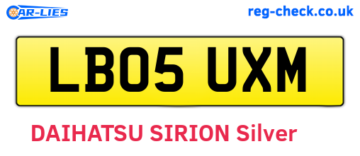 LB05UXM are the vehicle registration plates.