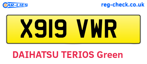 X919VWR are the vehicle registration plates.