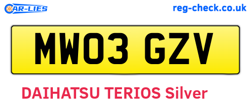 MW03GZV are the vehicle registration plates.