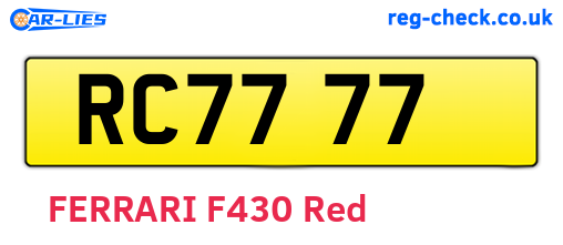 RC7777 are the vehicle registration plates.