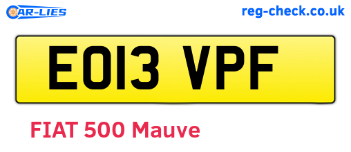 EO13VPF are the vehicle registration plates.