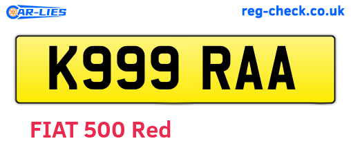 K999RAA are the vehicle registration plates.