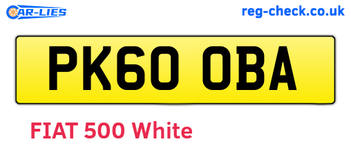 PK60OBA are the vehicle registration plates.