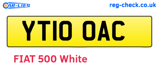 YT10OAC are the vehicle registration plates.