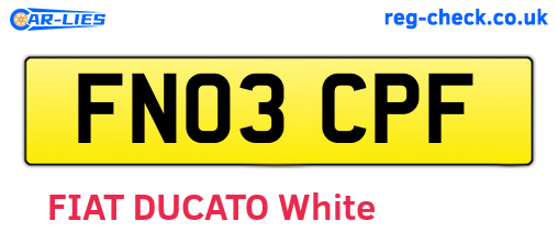 FN03CPF are the vehicle registration plates.