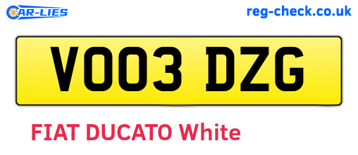 VO03DZG are the vehicle registration plates.