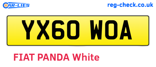YX60WOA are the vehicle registration plates.