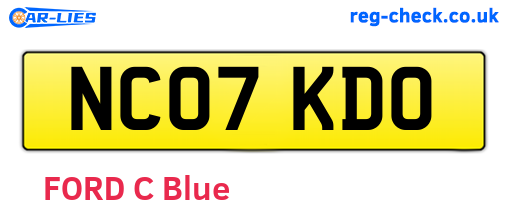 NC07KDO are the vehicle registration plates.