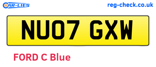 NU07GXW are the vehicle registration plates.