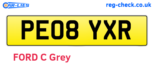 PE08YXR are the vehicle registration plates.