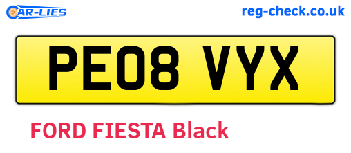 PE08VYX are the vehicle registration plates.