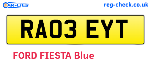 RA03EYT are the vehicle registration plates.