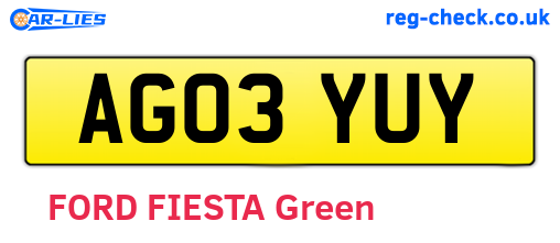 AG03YUY are the vehicle registration plates.