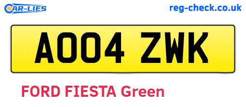 AO04ZWK are the vehicle registration plates.