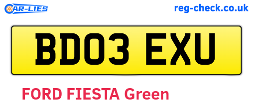 BD03EXU are the vehicle registration plates.