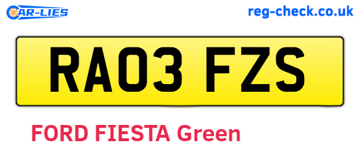 RA03FZS are the vehicle registration plates.