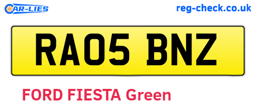 RA05BNZ are the vehicle registration plates.