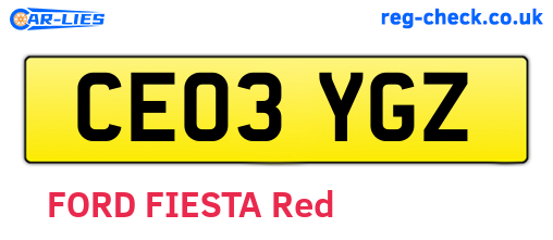 CE03YGZ are the vehicle registration plates.