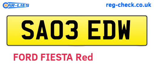 SA03EDW are the vehicle registration plates.