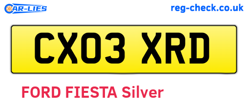 CX03XRD are the vehicle registration plates.
