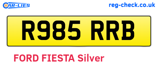 R985RRB are the vehicle registration plates.