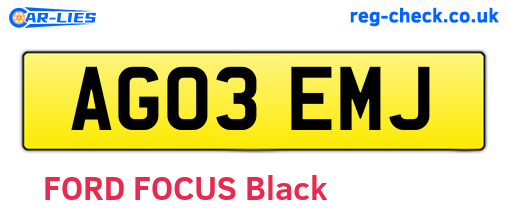 AG03EMJ are the vehicle registration plates.