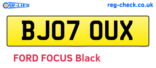 BJ07OUX are the vehicle registration plates.