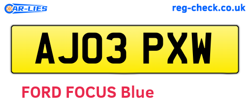 AJ03PXW are the vehicle registration plates.