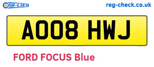 AO08HWJ are the vehicle registration plates.