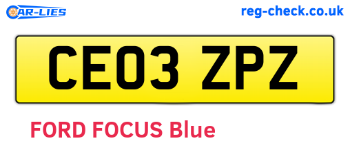 CE03ZPZ are the vehicle registration plates.