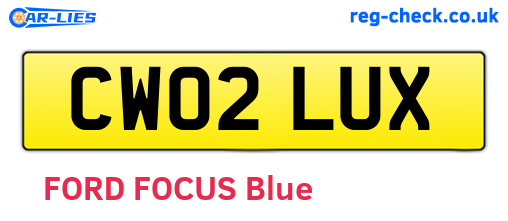 CW02LUX are the vehicle registration plates.