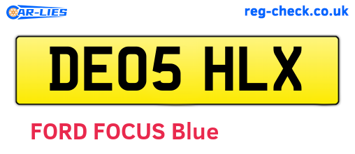 DE05HLX are the vehicle registration plates.