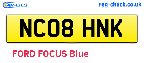 NC08HNK are the vehicle registration plates.
