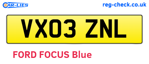 VX03ZNL are the vehicle registration plates.