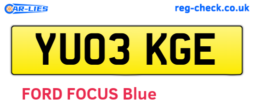 YU03KGE are the vehicle registration plates.