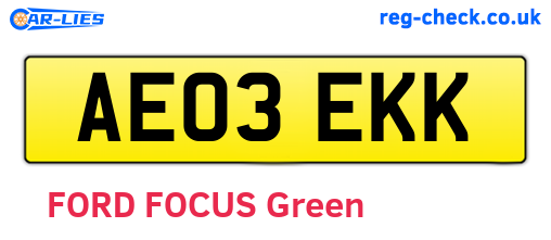 AE03EKK are the vehicle registration plates.